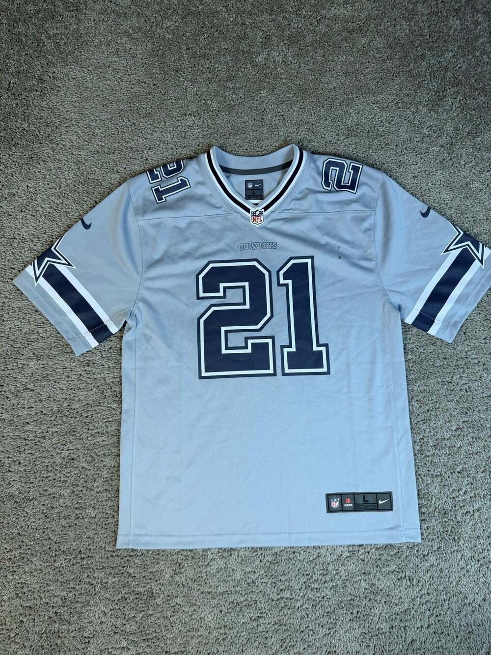 Dallas Cowboys Jersey Boys L Gray Nike Elliott 21 NFL Football On Field